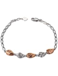 14K Italian Rose and White Gold Two-Tone Leaf Teardrop Women Link Bracelet (6.5"), Women Jewelry in Gift Box