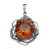 Diamond Cut Collection Certified Genuine Honey Amber and Sterling Silver Round Pendant