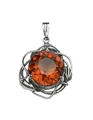 Faceted Amber Sterling Silver Round Pendant