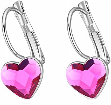 Jewistic Crystal Fuchsia Love Heart Rhodium-Plated Pierced Earrings Made with Swarovski Elements Plated Dangling Jewelry Beautiful Fashion Accessories for Women 7E70008