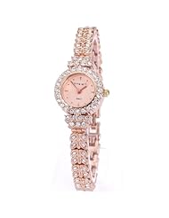 King Girl royal rose gold bracelet watch women top brand unique full crystal diamonds for ladies quartz round - pink dial