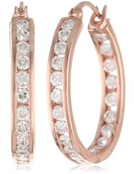 Sterling Silver Cubic Zirconia Medium Round Hoop Earrings