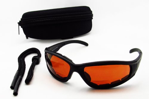 Motorcycle Bifocal 3.00 Eva Cushion Padded Polycarbonate Safety High Definition (Hd) Sunglasses Goggles Black Frame with Free Microfiber Cleaning Case, Zipper Clip Hard Case and Sunglass String By Bikershades