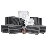 Auralex DLXPLUSCHA/CHA Deluxe Plus Roominator Kit:  24- 2'x2'x2 Wedge Panels-Charcoal; 8- LENRD Bass Traps-Charcoal; 6- T'Fusor diffusor and adhesive