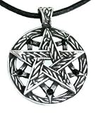Pewter Pentagram Pagan Pendant w/5 Black Onyx Swarovski Crystals, Leather Necklace