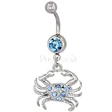 Light Blue Crystal Ocean Crab Dangle Belly Ring