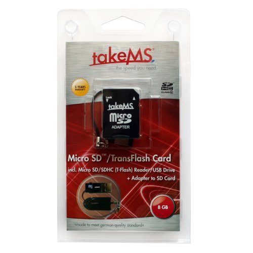  : takeMS 8GB MicroSDHC card class 6 + 1 adapter + 1 Mobile Drive card reader black
