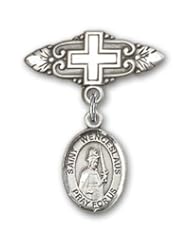 Sterling Silver Baby Badge with St. Wenceslaus Charm and Badge Pin with Cross