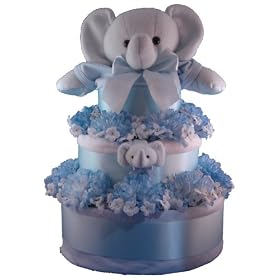 Blue Elephant 3 Tier Diaper Cake w/ Pampers Swaddlers, Large Lovie Blanket & Wrist Rattle, and Precious Cargo Baby Apparel and Accessories