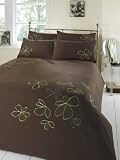 Double Bed Embroidered Duvet Cover Set -Tiffany - Chocolate