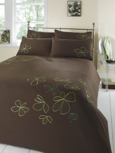 Double Bed Embroidered Duvet Cover Set -Tiffany - Chocolate