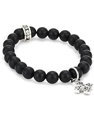 King Baby Cross Baby Pave Cubic Zirconia MB with Black Onyx Bead Bracelet