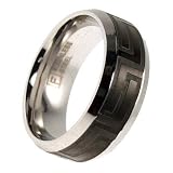 Black Plated Stainless Steel Ring with Greek Key Design