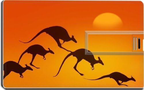 Sunset Kangaroo Animals Silhouettes Jumping 16G USB Flash Drive 2.0 Memory Stick MSD USB Credit Card Size Customized Support Services Ready Windows Mac Storage External