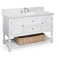Beverly 48-inch Bathroom Vanity (White/White), Includes Cabinet with Marble Countertop, Ceramic Sink, and Chrome Faucet