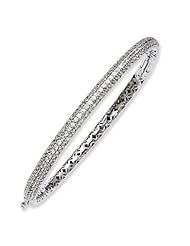 Sterling Silver Rhodium Plated with CZ Hinged Bangle
