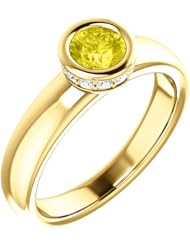 10K Yellow Gold 5.00mm Round Cut Yellow Sapphire and Diamond Ring -- LIFETIME WARRANTY