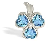 14K White Gold Genuine Heart Blue Topaz and Diamond Irish Shamrock Pendant