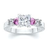 1.65 CT PRINCESS DIAMOND W ROUND PINK SAPPHIRE RING 18K
