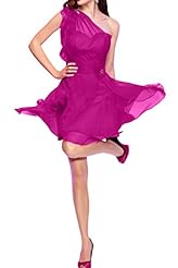 Cocktail  Illusion Chiffon One Shoulder Bridesmaid Dress  With Rhinestones