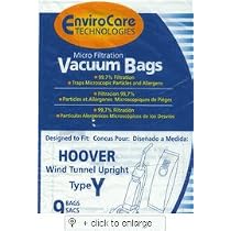 Generic Hoover WindTunnel Upright Type Y Vacuum Bags Microfiltration with Closure and Dust Window - 9 Pack, Compare With Hoover Part # 4010100Y