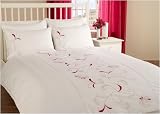 Honeysuckle White and Cerise Double Embroidered Duvet Cover Set