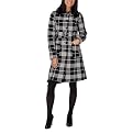 CoffeeShop Classic Plaid Fitted Long Coat - White/Black