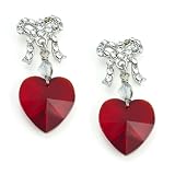 Deep Red Swarovski Heart Drop Sterling Silver Earrings -- Made In USA