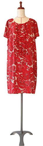 ワンピース 半袖 ポリエステル 赤 白 ペイズリー 柄 Lサイズ ～ XLサイズ DKNYC ( ダナキャランニューヨーク )１点物 株式会社キングアンドクイーン