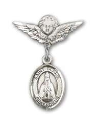 Sterling Silver Baby Badge with St. Blaise Charm and Angel with Wings Badge Pin