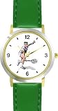 Man Tennis Player No.1 Tennis Theme - WATCHBUDDY  DELUXE TWO-TONE THEME WATCH - Arabic Numbers - Green Leather Strap-Children's Size-Small ( Boy's Size & Girl's Size )