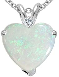 Tommaso Design (tm) 8mm Heart Shape Genuine Opal and Diamond Pendant