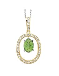Large Duo Oval Diamond Pendant In 18K Yellow Gold With A 0.90 ct. Genuine Green Tourmaline Center Stone.