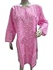 Womans Tunic Kurta Pink Chikan Embroidered Paisly Caftan Cotton Dress L