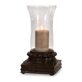 22 Clear Glass Hurricane Pillar Candle Holder on Hand Chiseled Wooden Base by CC Home Furnishings