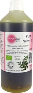 Organic Neem Oil 1 litre / 1000ml Unrefined Cold Pressed Virgin Neem Oil - PINK SUN Pure Neem Oil 1L
