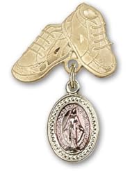 Gold Filled Baby Badge with Pink Miraculous Charm and Baby Boots Pin