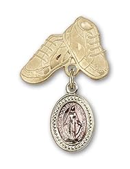 Gold Filled Baby Badge with Pink Miraculous Charm and Baby Boots Pin