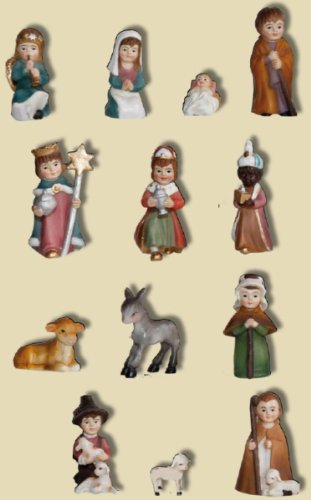 Natività, figure presepi, 13 pz. Altezza di 6 centimetri, colorato a mano
