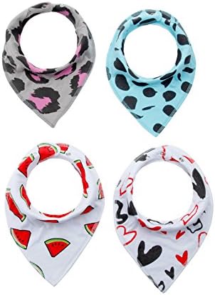 Baby Bandana Drool Bibs by Nibble Adjustable Snaps for Boys/Girls/Unisex 4-Pack of Absorbent Organic Cotton design bibs 3-24 Months