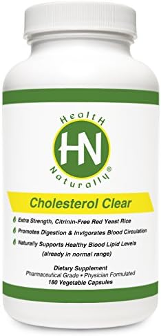 Cholesterol Clear (Citrinin-Free Red Yeast Rice) - 180 Vegetable Capsules *BEST VALUE* | Non-GMO | Soy Free | Dairy Free | Free Of: Artificial Colors, Artificial Sweeteners, and Preservatives | Compared to Red Yeast Rice | Pharmaceutical Grade