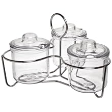 Carlisle 457307 Glass Caddy with 3 J-Jars & Lids, Clear