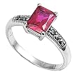 Sterling Silver Marcasite Rings with Ruby CZ - Sizes: 5-9