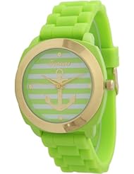 Womens Geneva Striped Anchor Style Silicone Watch - Lime Green