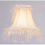 Bell Shaped Silk Chandelier Clip On Lamp Shades - Off White with Fringe and Clear Beads - B1458