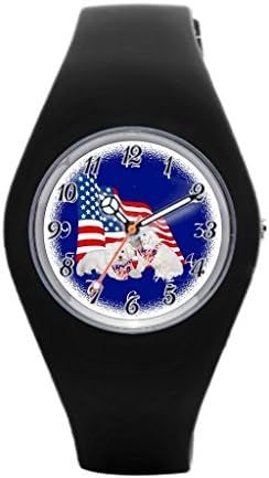 Bichon Frise American Flag Watch Womens Sports Watches Maggie Ross Dogs Bichon Frise American Flag Best Sports Watches For Men