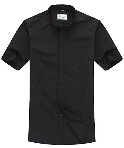IvyRobes Men's Tab-Collar Short Sleeves Clergy Shirt Black Size S-XXL