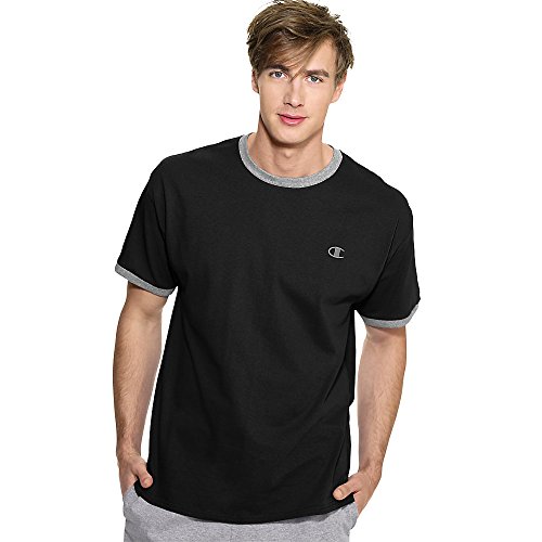 Champion Mens Jersey Ringer T-Shirt, Black/Oxford Gray, XX-Large