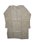 Boho Designer Off White Tunic Top Sequin Embroidered Cotton Kurti for Womens Medium Size