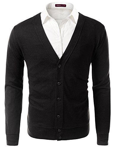 Doublju Mens Long Sleeve Button Down V-Neck Cardigan